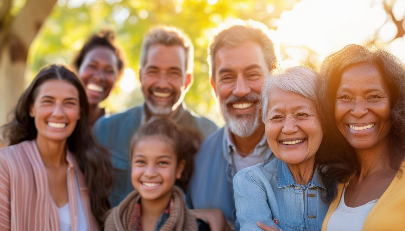 Diverse group of individuals in a sunny outdoor setting, symbolizing community support and affordable health care solutions.
